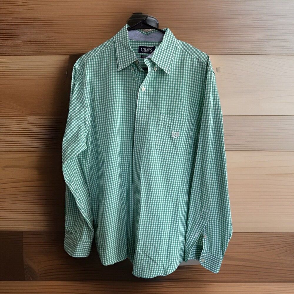Vintage Chaps Button Down Large Green Gingham Preppy Old Money Quiet Luxury
